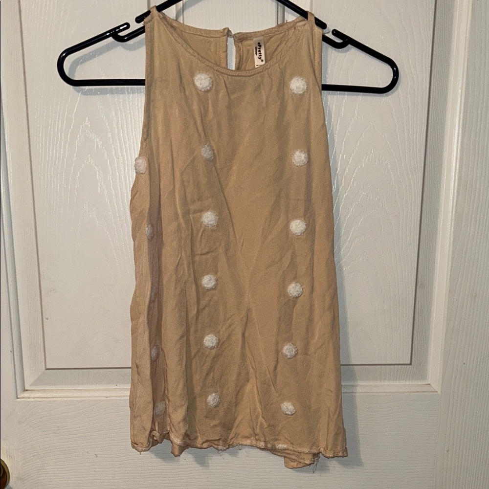 ePretty Tan Sleeveless Top with White Polka Dots